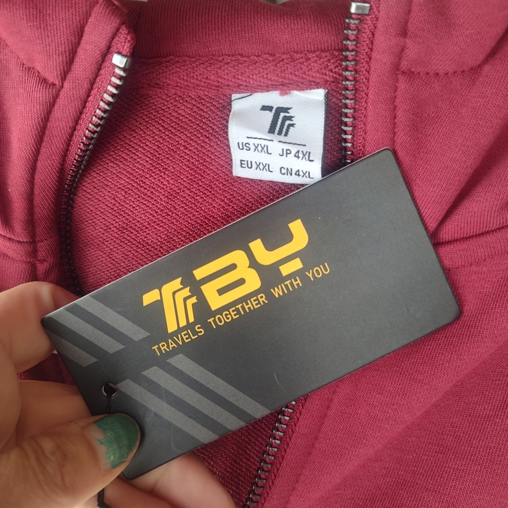 TBY Stylish Men's XXL Burgundy Zip-Up Hoodie NWT - Picture 10 of 10